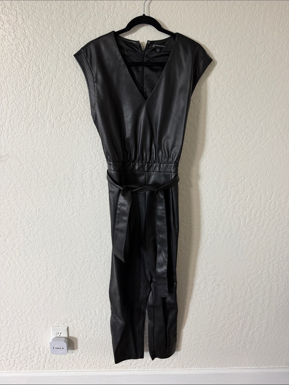 INC International Concepts Black Faux Leather One-Shoulder Jumpsuit